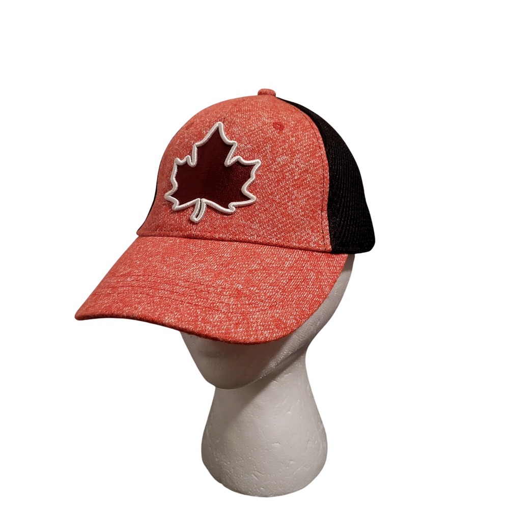 Canada Maple Leaf Trucker Hat Cap Red Heather Black Mesh Snapback Onz